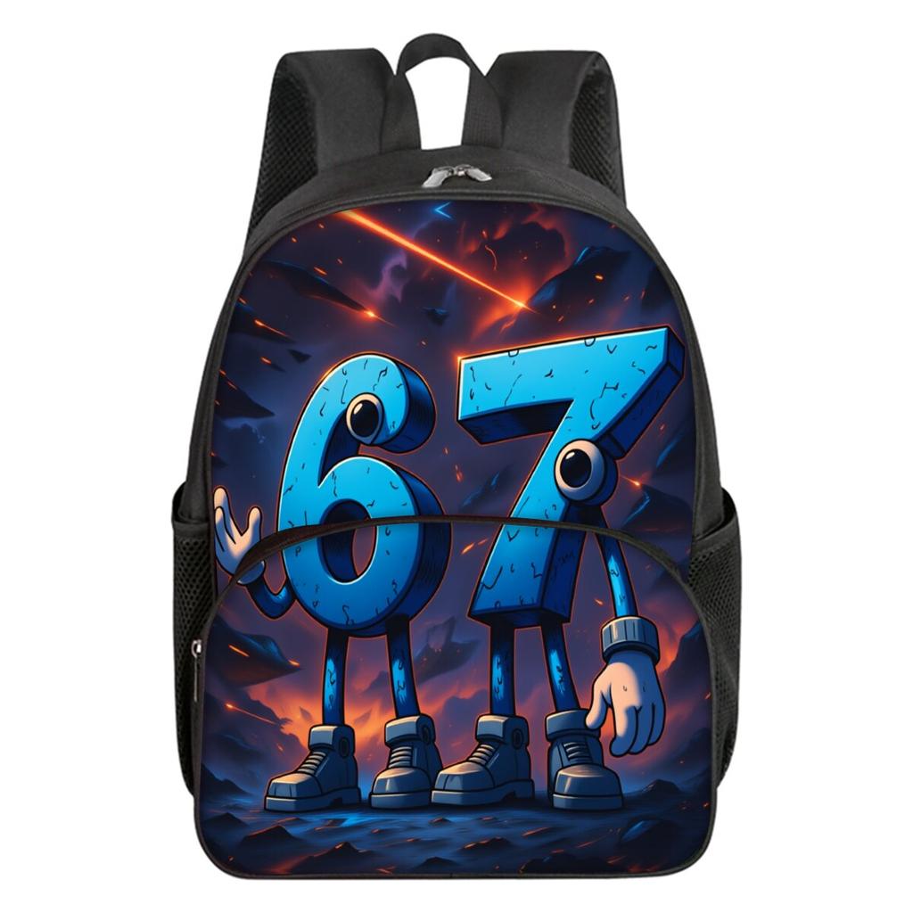 Colorful Number 67 Print Round Front Pocket Backpacks for Boy and Girls Best Gifts 2D Flat Cartoon School Bag for Children