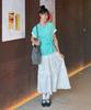 AWESOME STUDIO Color Block Roll-Up Sleeve T-Shirt Pistachio
