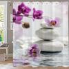 Modern Minimalist Zen Stone, Flower Style Shower Curtain,Polyester Fabric Washable Bathroom Curtains,Home Decoration With Hooks