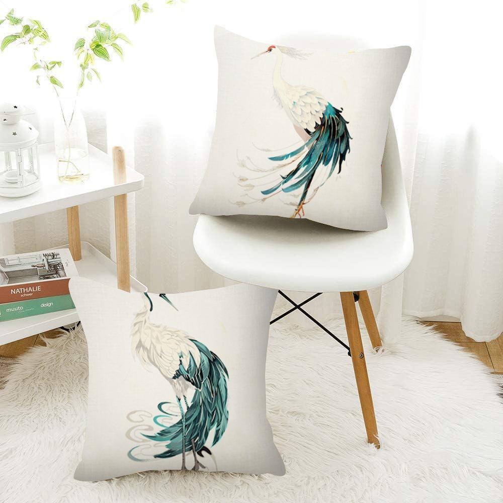 Red Crowned Crane Print Pattern Home Decor Pillowcase Bedroom Living Room Sofa Decoration Polyester Cushion Cover With Zipper