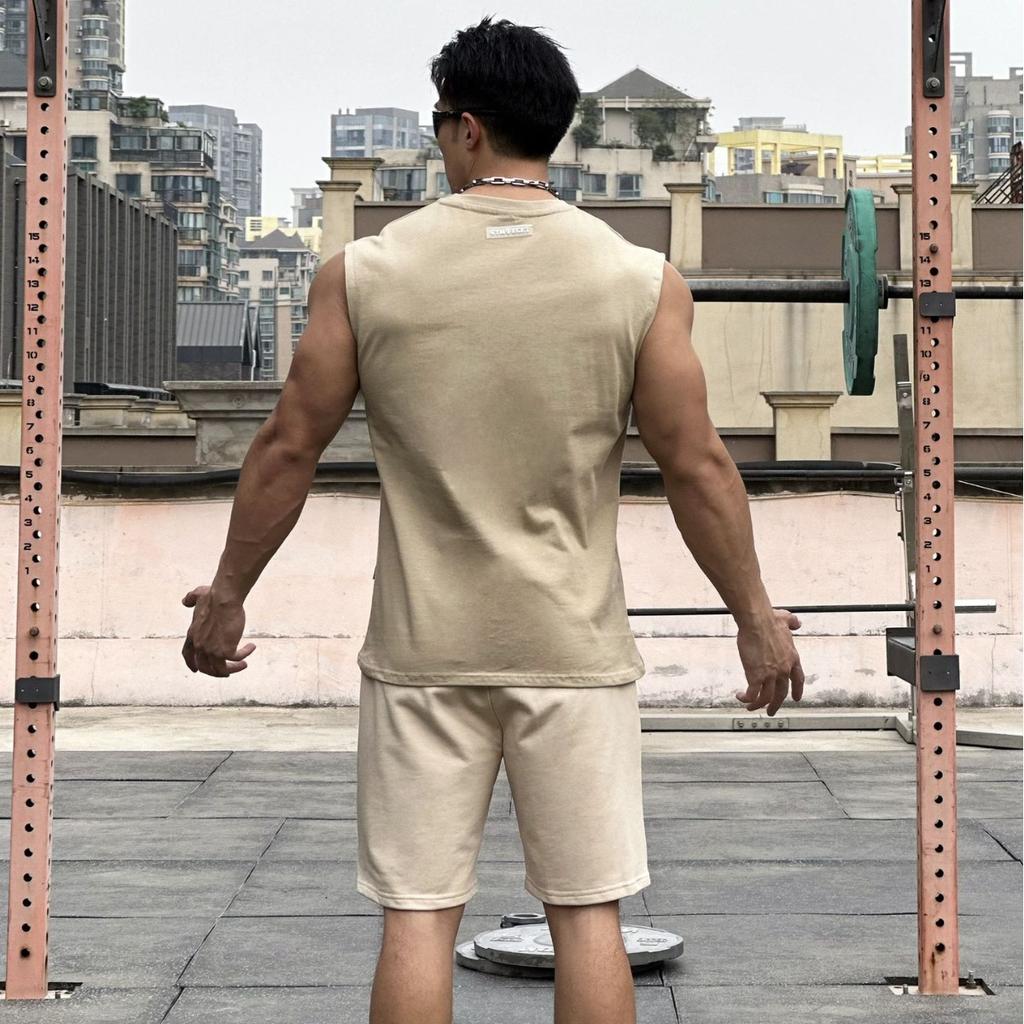 Men's Summer Cotton Top Wide-Shoulder Vest Casual Sports Running Sleeveless Shirt