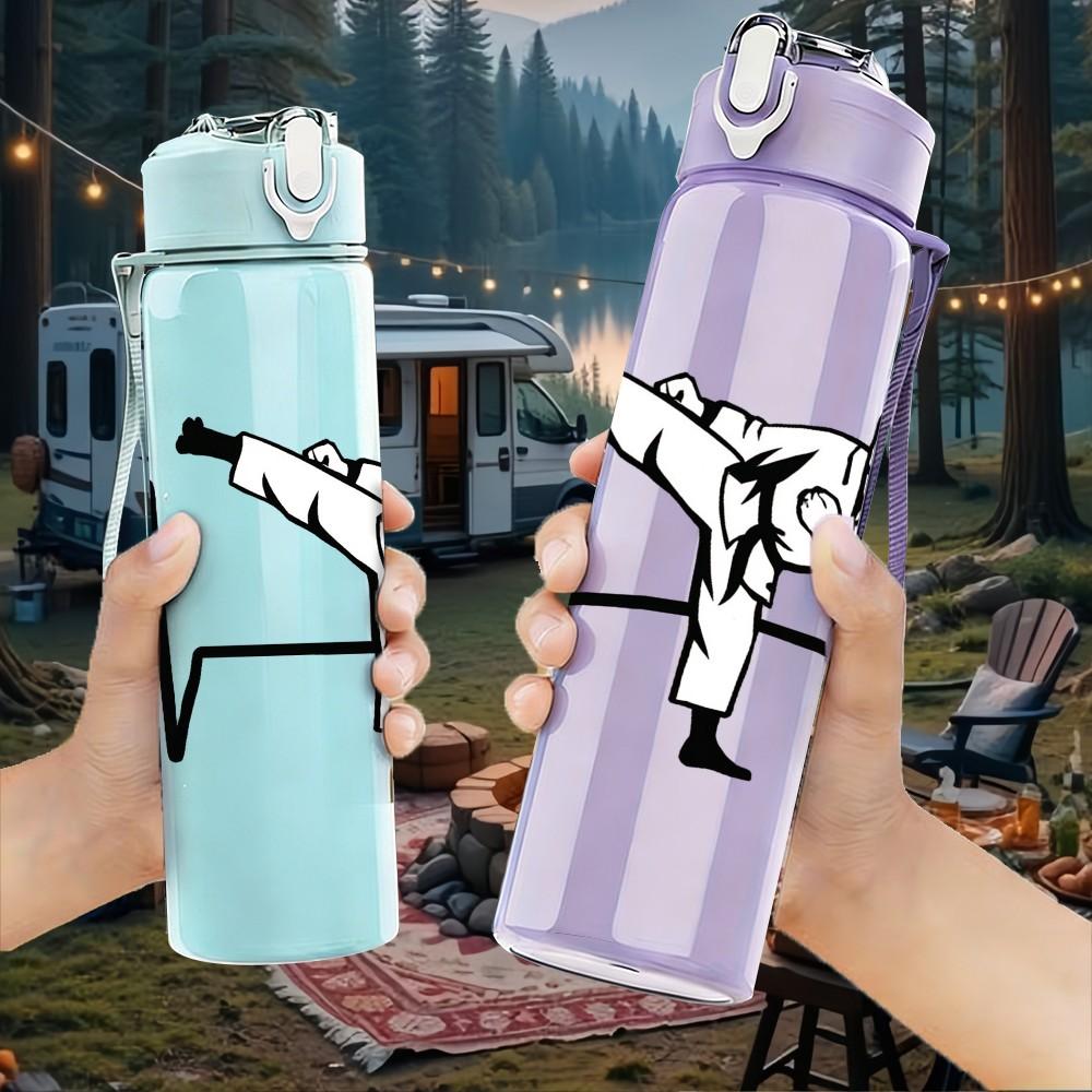 1PC Boxer Fighter Heartbeat Line Print 750ml Color Plastic Sports Water Bottle Leakproof Flip Straw Lid Suitable for Sports Office Home Use