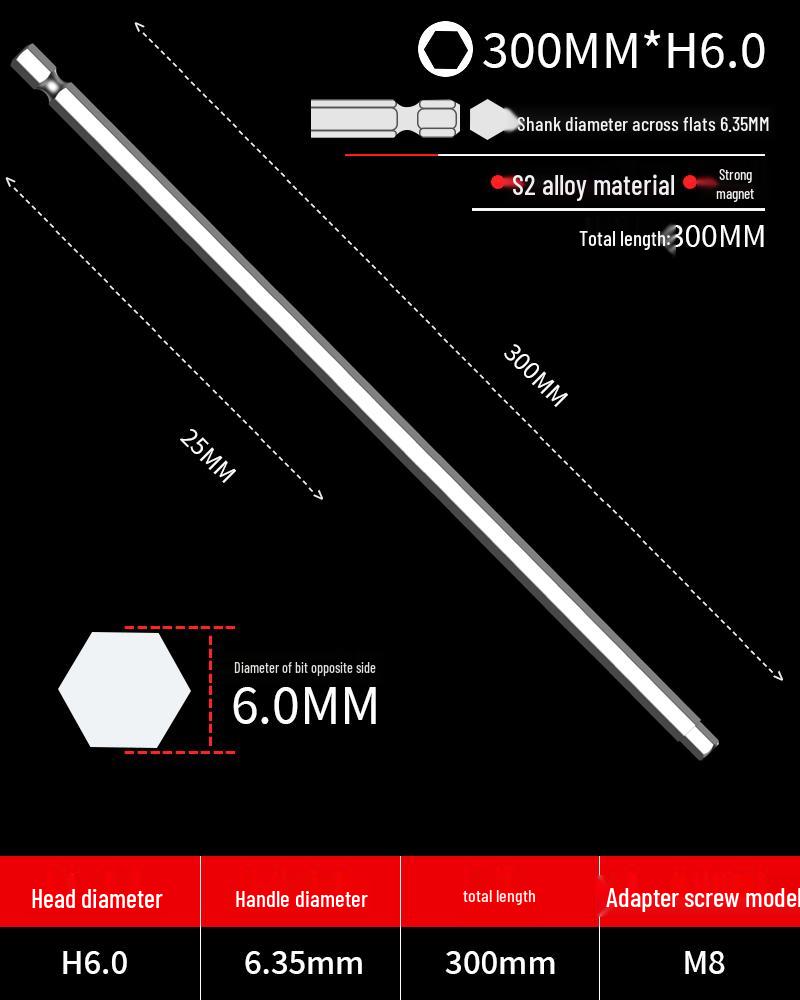 Hexagonal Screwdriver Bit Extension for Electric and Air Screwdrivers