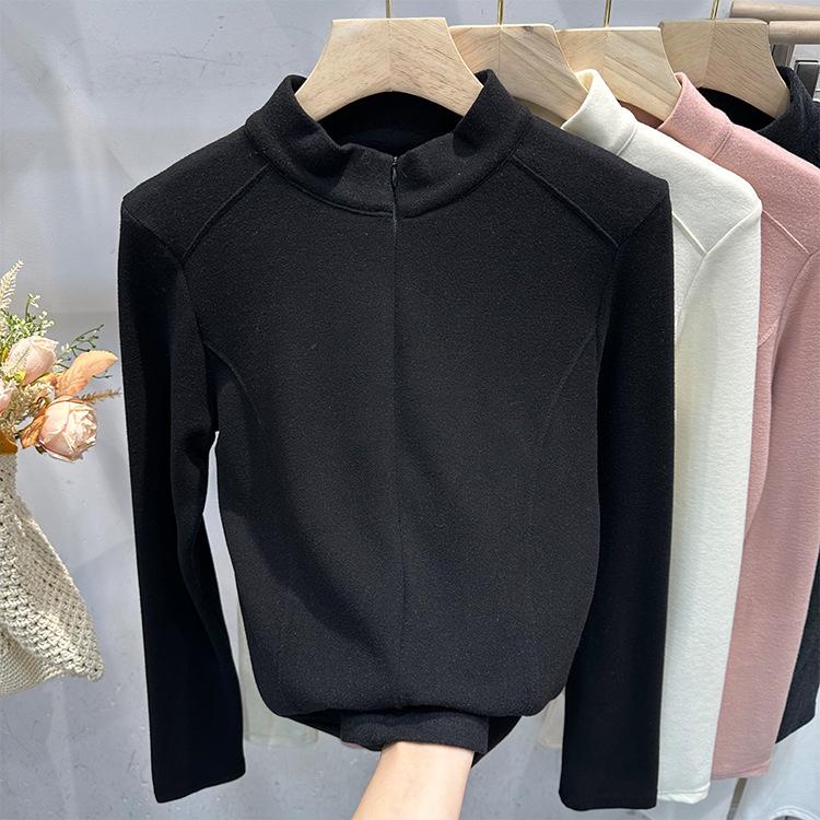 Official Plus Size Ribbed Velvet Zipper Long Sleeve Base Layer Shirt for Women (Autumn/Winter) 2XL розовый