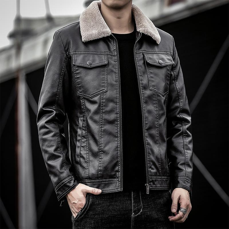

Утепленная флисовая кожаная куртка кожаная мужская кожаная куртка осень и зима одежда для мотоциклистов повседневная свободная куртка с лацканами мужская 4XL