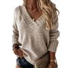 Velký smích Pletený Dlouhý Jednobarevný Jarní Dámský Svetr, Rukáv, Výstřih do V, Pletený, Barva, Jednoduchý, Nízká Očka, Podzim, Zima, (Khaki, 2XL)