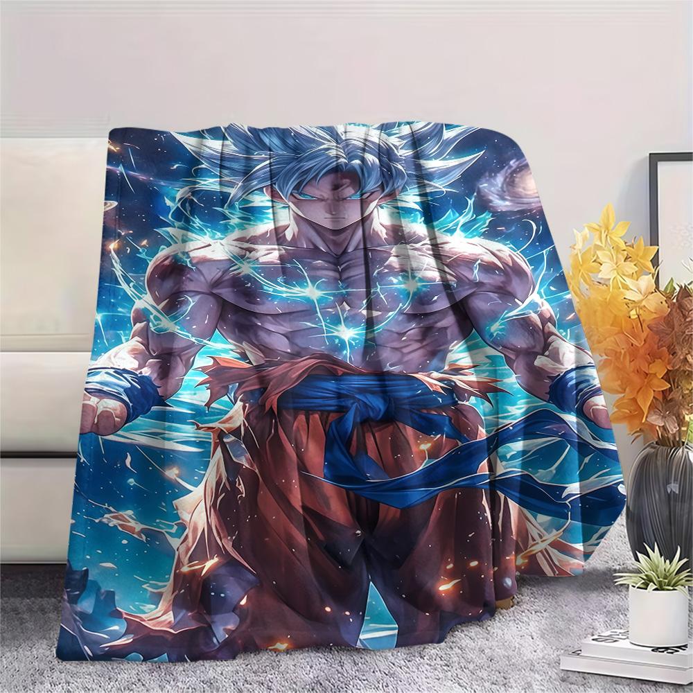 1PC Son Goku Patterned Flannel Blanket Suitable For All Seasons For Home Decor Warmth And Comfort Gifts Holiday Present