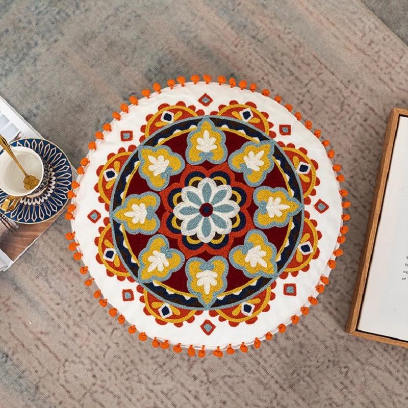 45Cm Floor Pillowcase Round Bohemian Floral Moroccan India Cotton Pillow Cover Pouf Home Decor Sofa Window Hotel Cushion Cover