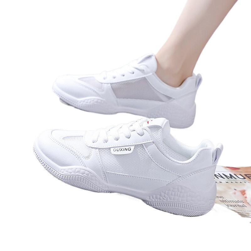 Junior High & High School Girls' Lightweight Running Shoes - Breathable, Shock-Absorbing Mesh White Sneakers for PE & Sports