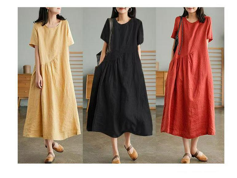 Japanese Women's Loose-Fit Cotton & Linen Irregular Hem Dress