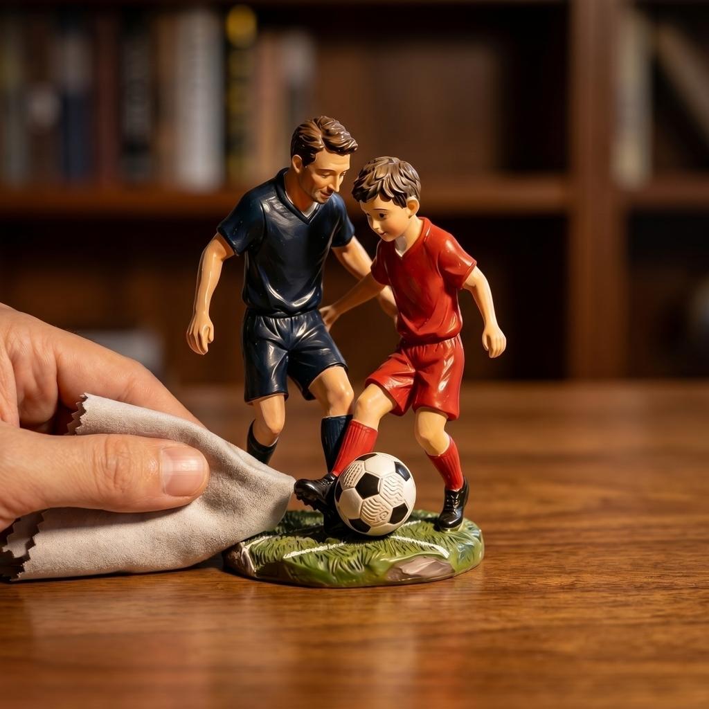 Resin Father and Son Playing Soccer Figurine Decorative Sports Sculpture for Home Office Display On Shelf or Desk