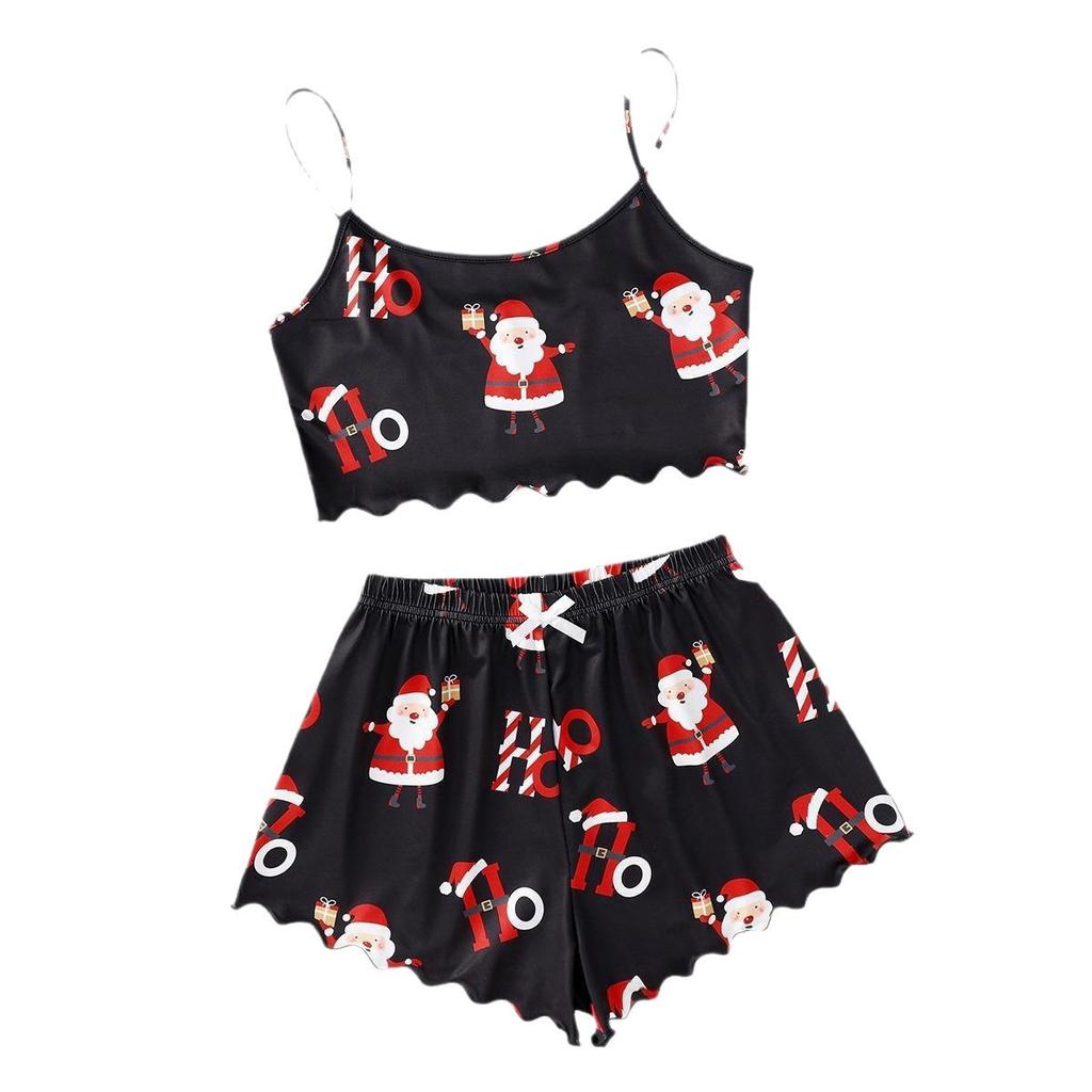 Christmas Style Sleeveless Milk Silk Pajama Set - Comfortable and Casual Two-Piece Homewear