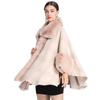 Autumn and Winter Women's Faux Otter Hair Collar Plaid Shawl Cape Large Lapel Loose Knitted Cardigan