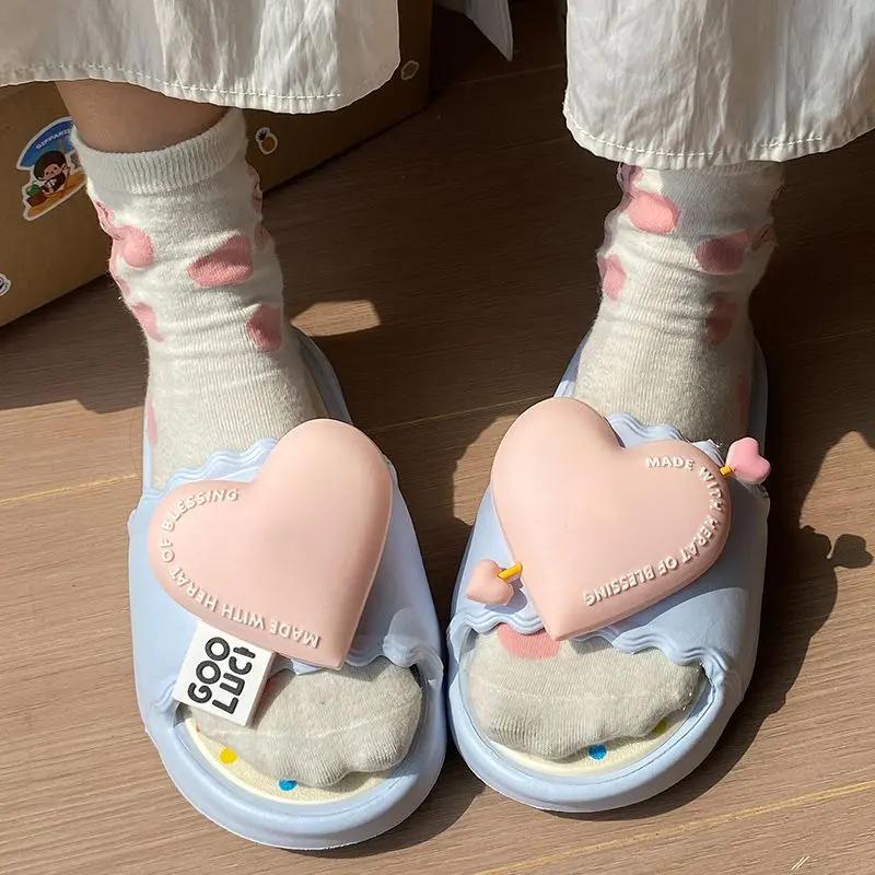 Fashion Summer Women Slipper Platform Love Indoor Beach Sandals Cloud Slide House Flip Flops Flat Female Ladies Non Slip Soft Outdoor