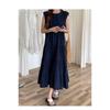Patchwork Solid Color Long Skirt Sleeveless Commuter Crew Neck Dress