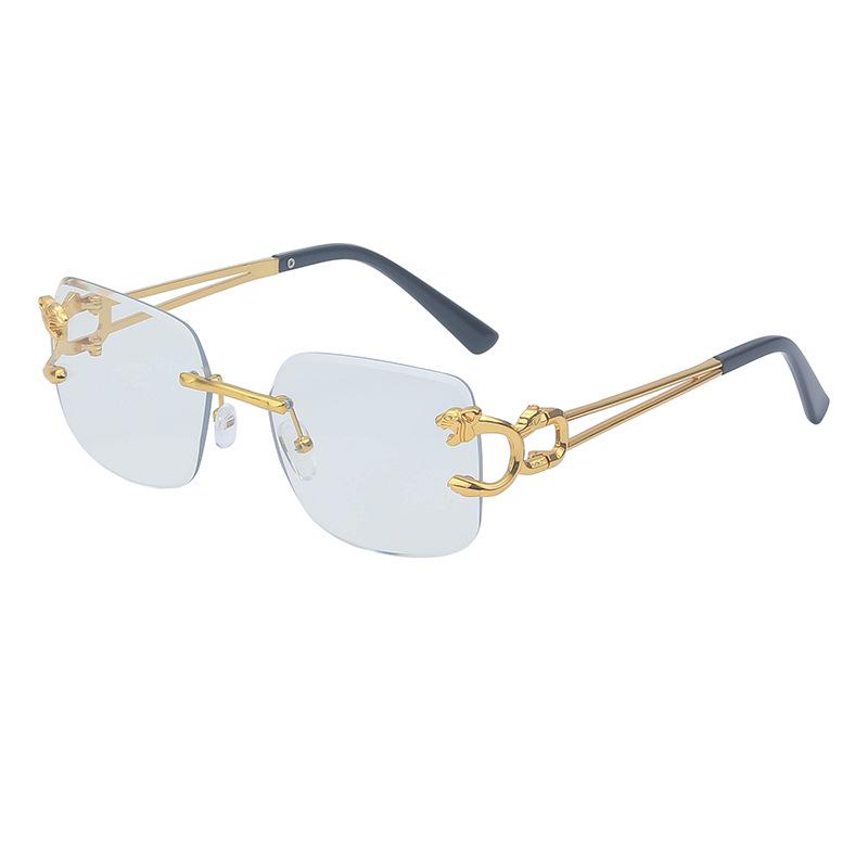 

Солнцезащитные очки без оправы с отделкой, женские модные индивидуальные очки с леопардовым принтом, солнцезащитные очки на ножках, мужские очки