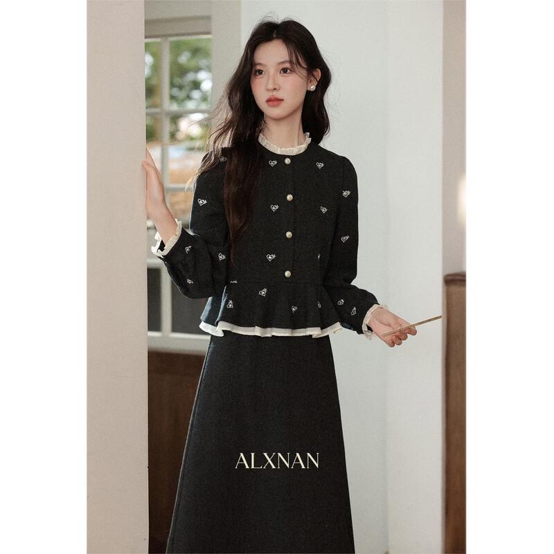 Deer Xiangnan  Pine Smoke Ink  Wool Blend Long Dress M