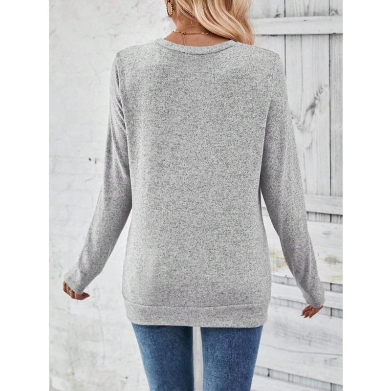 Summer Solid Color Long Sleeved Round Neck Hollowed Out Casual Shirt for Women Pullovers & Long Sleeves
