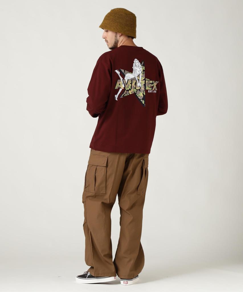 Avirex Camouflage Star Pinup Girl Long Sleeve Size & T-Shirt, Men's, XL, 415, Burgundy, 783-3930024