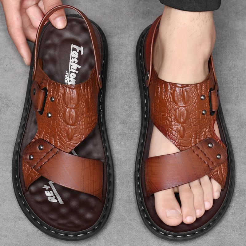 Men's Sandals Summer Soft Sole Crocodile Pattern Beach Shoes Youth Foreign Trade New Leisure Trend Outwear Sandals