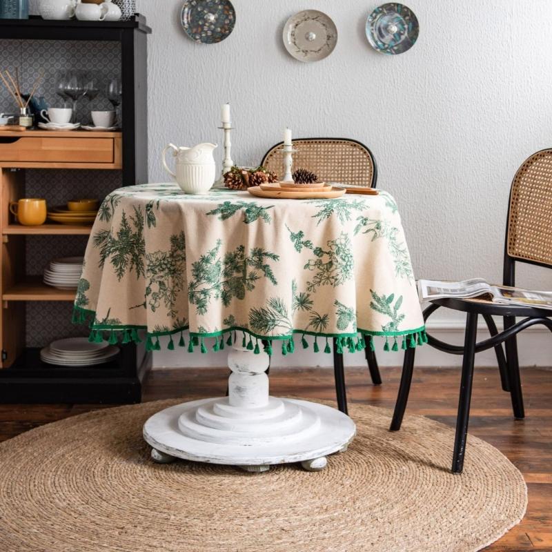 Round Tablecloth 59Inch Cotton Table Cloth Decorative Table Cover for Kitchen Dining Table Buffet Parties and Camping