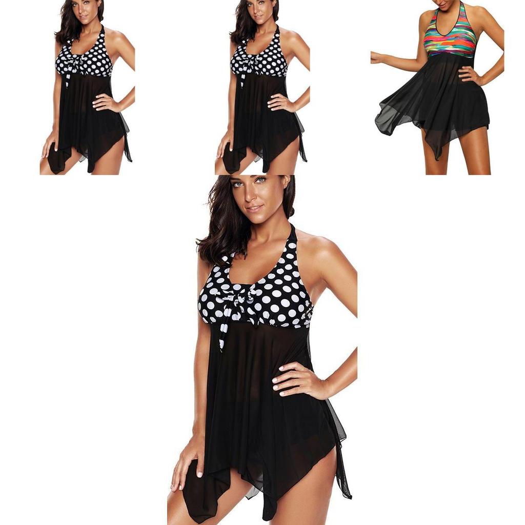 Stylish Women's Tankini Vintage Mesh Swimwear With High Waist Boxer Shorts In Dotted Design