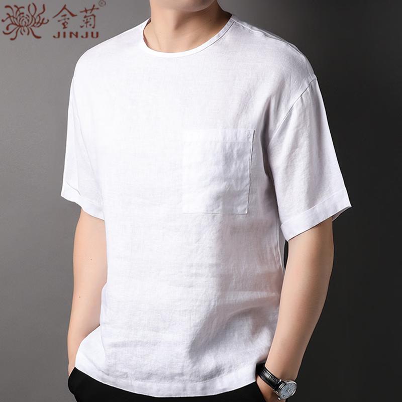 Jinjuan Men s 100% Linen Short Sleeve T-Shirt L