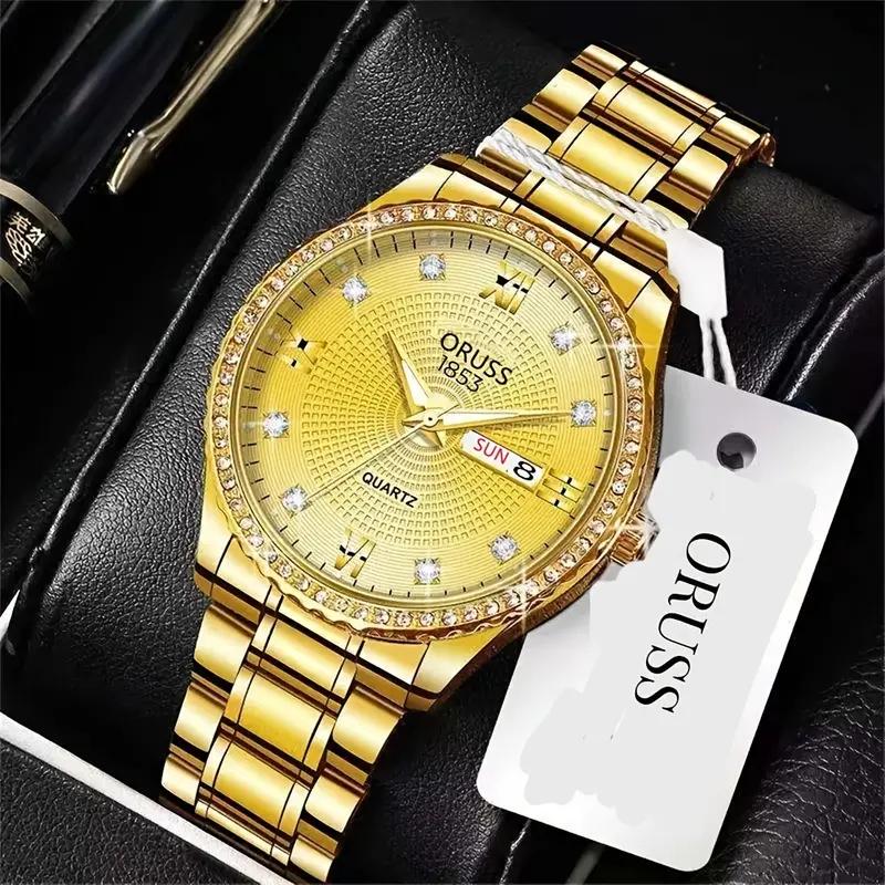 ORUSS Nowy luksusowy męski zegarek TOP marki z wodoodpornym kalendarzem Luminous męskie zegarki kwarcowe