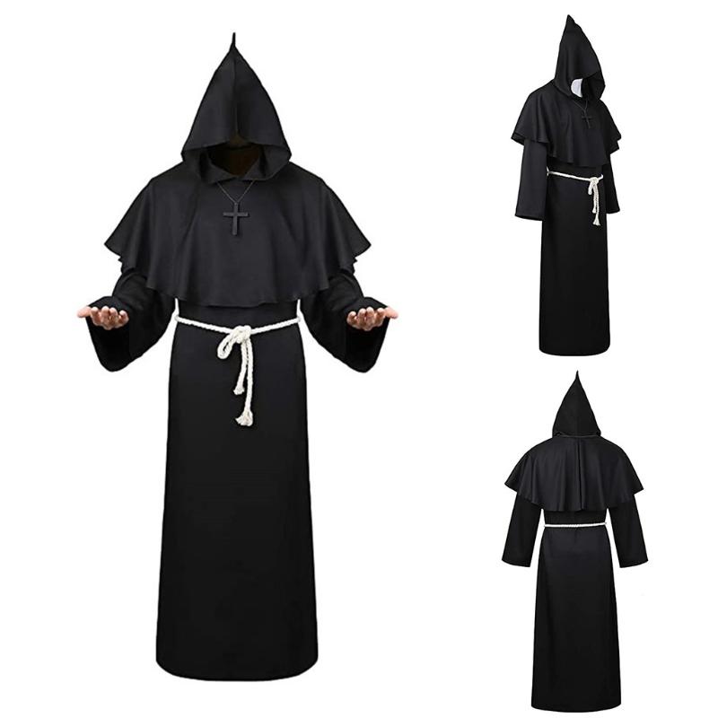 Wizard Costume Halloween Cosplay Medieval Friar Robe Priest Costume Ancient Clothing Christian Suit Cloak Halloween