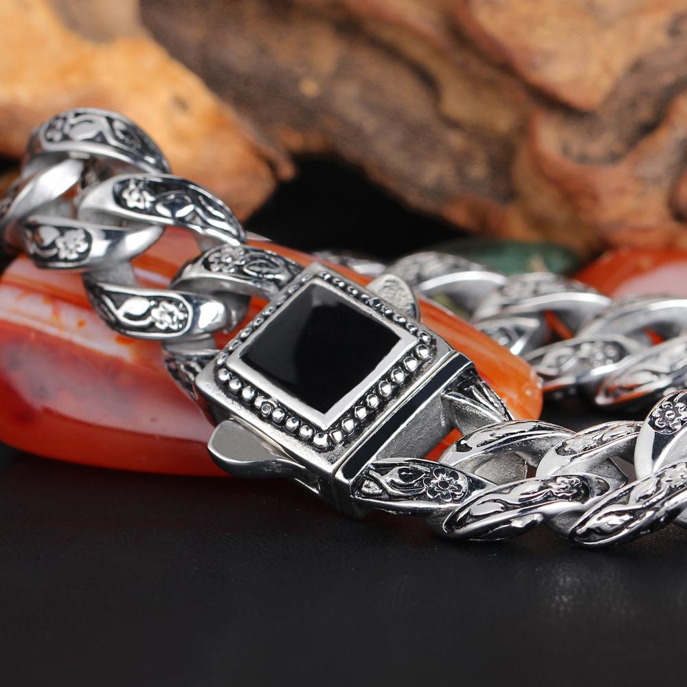 Steel Man Stainless Vintage 316l Bracelet For Men 15mm Width Curb Chain Bracelets Mens Birthday Jewelry Gifts For Dad Boyfriend