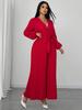 Plus Size Women's Elegant Long-Sleeve Pleated Jumpsuit with Cinched Waist