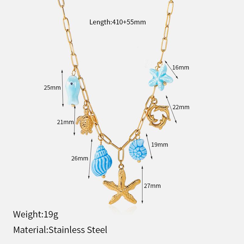 Ocean Series Starfish Shell Necklace Women's Stainless Steel K Gold Multi-element Pendant Hot Selling Holiday Style Jewelry