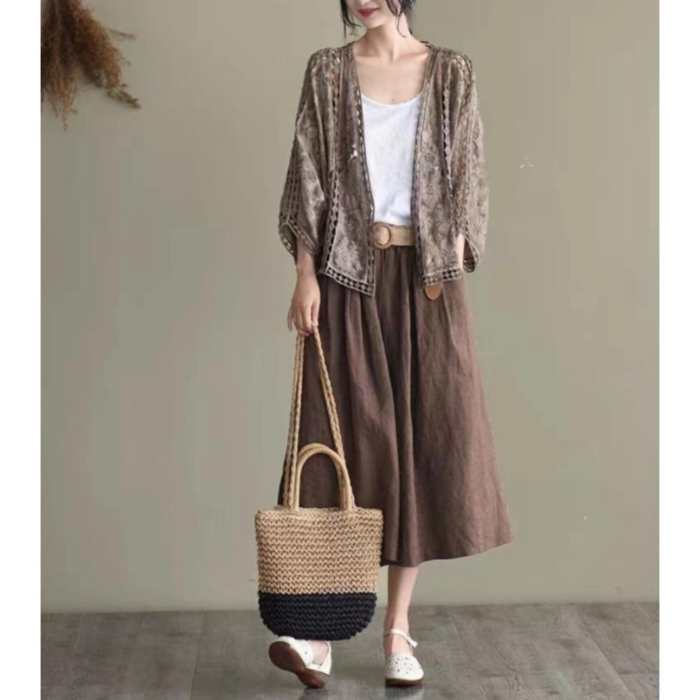 DX- MS64-Spring and Summer Cotton Embroidery Lace Cardigan Short Bat Sleeve Loose Shawl 7 Split Sleeve Air Conditioner Sunscreen Clothes Cover Female