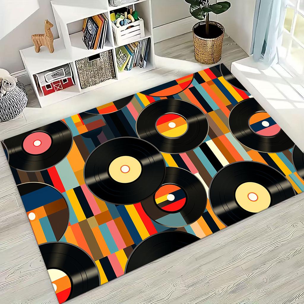 Schallplatte Musik DJ Bildschirm Band Teppich für Wohnzimmer Sofa Schlafzimmer Haus Fußmatte Dekor,Große Kinder Spiel Rutschfeste Bodenmatte