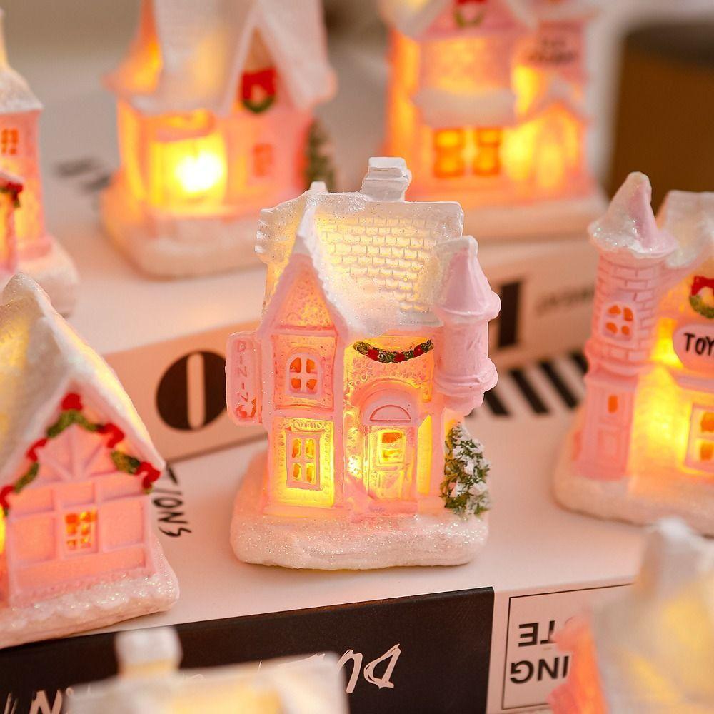 Luminous Christmas Glowing Small House Resin Christmas House Ornament  Home Xmas Decor