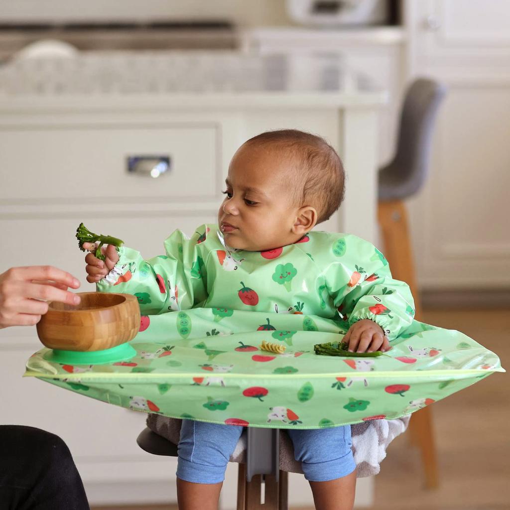 Måltidsmaskin Baby Måltid Långärmad Kanin och Grönsak [Vivetta] Förkläde, Tvättbart, Mat, Förkläde, Lätt att Torka Av, Heltäckande, Haklapp, Duk, Grön,