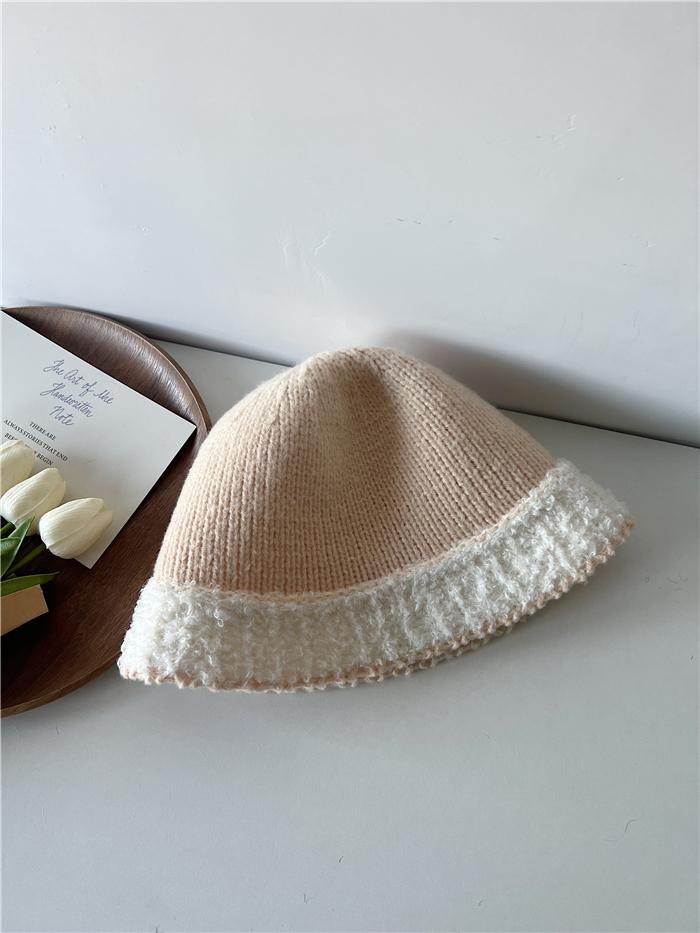 Knitted bucket hat women's autumn and winter new plush warm face small bucket hat fashion niche face cover basin hat