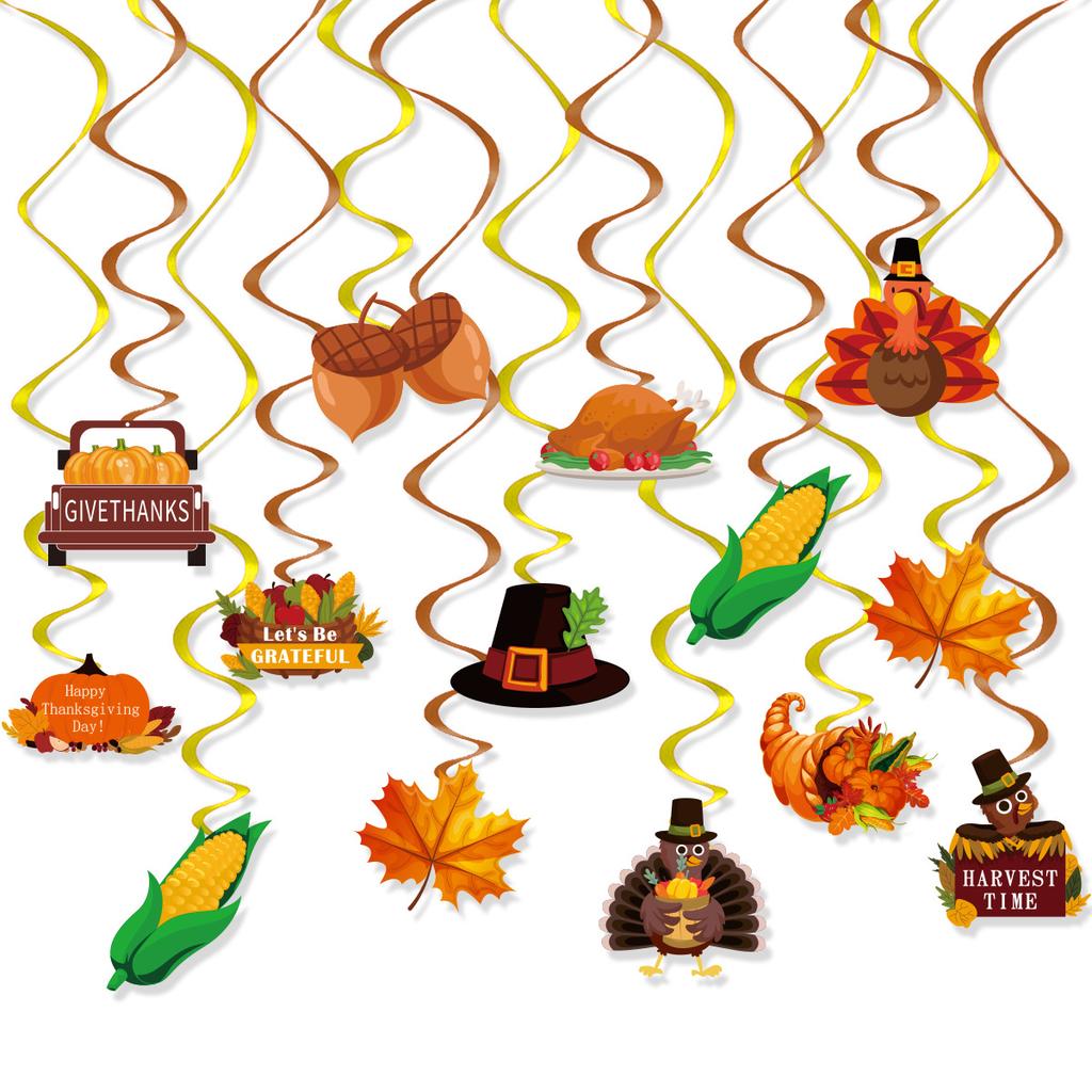 Thanksgiving Theme Party Decoration Turkey Maple Leaf Pumpkin Corn Spiral Pendant Custom