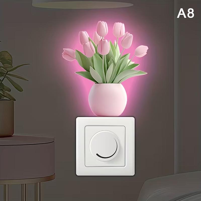 Glow-in-the-Dark Flowers Switch Sticker Self-Adhesive PVC Switch Outlet Decor Easy Peel Tulip Lily Sunflower Wall Sticker