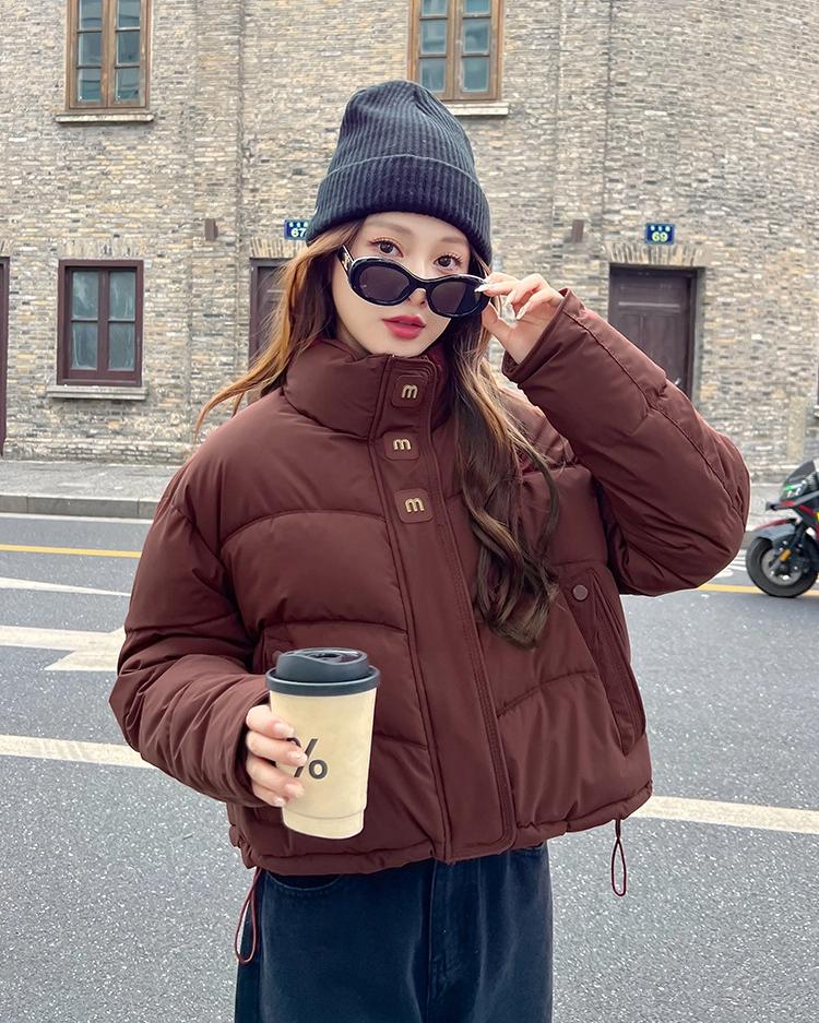 Women’s Short Stand Collar Windproof Thicken Warm Winter Jacket With M
