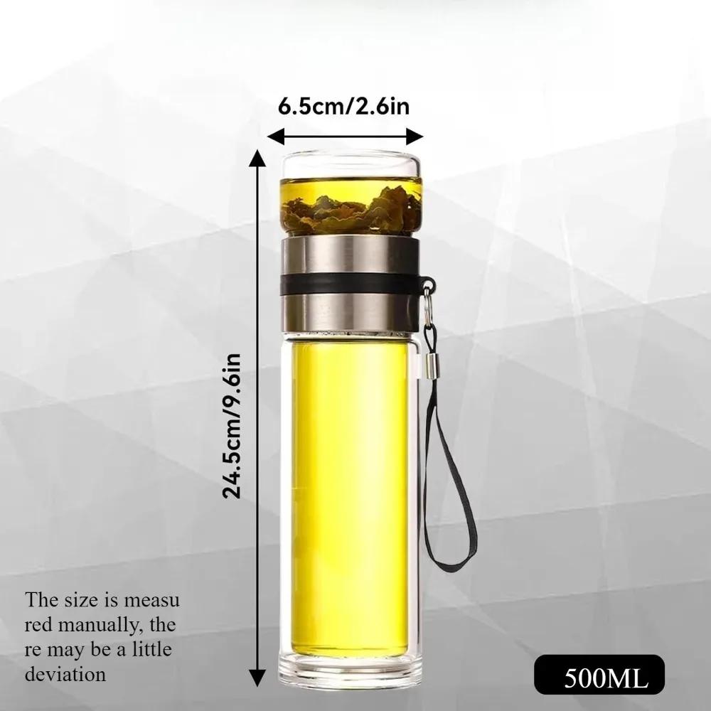 500mlDouble Layer Glass Tea Cup Anti-scalding Tea Cup with Portable Handle Leak-proof TravelCup Water Proof Teapot Easy To Clean