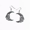 Temperament Goth Gold Color Hollowed-out Rose Flower-patterned Crescent Moon Dangle Earrings for Women Retro Charm Jewelry Gifts