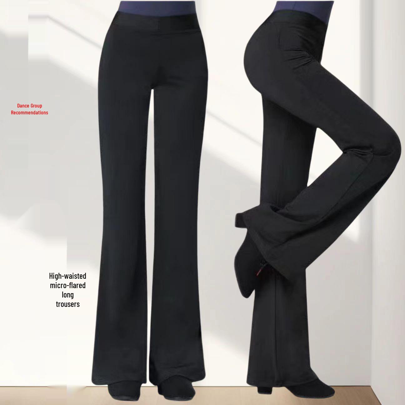 Spring/Summer Women s Yoga  Dance Pants: Black, Micro Flare, Body Shaping, Mid-High Waist, Long Straight Leg. 4XL