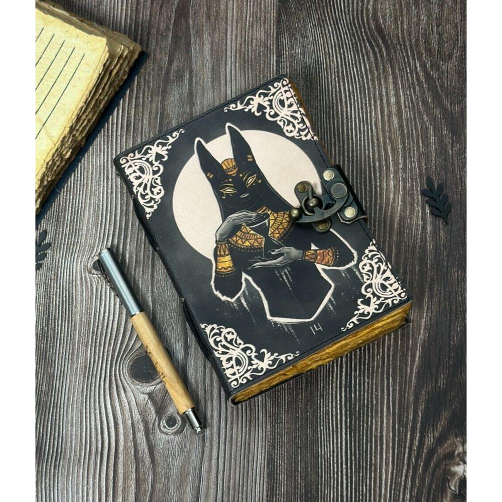 Egyptian Cat Book of Shadows Leather Journal - Leather Print Journal, Wiccan