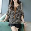 Fashion Summer New Fashion Korean Style Simple Niche Versatile Commuting Three-quarter Sleeve Lace-up Printed Chiffon Shirt for Women
