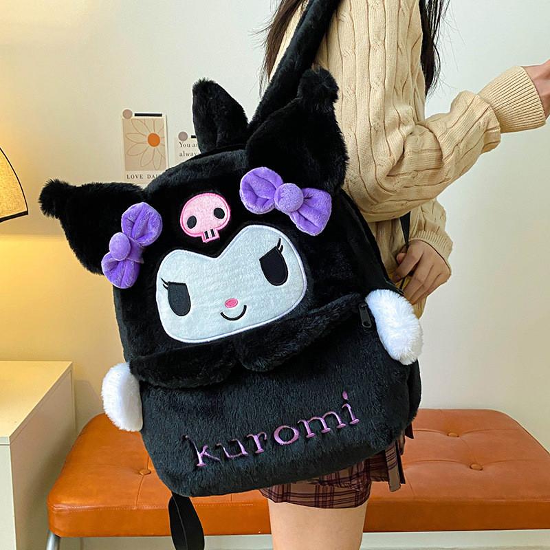2024 New Cartoon Plush Texture Student Backpack Lovely Soft Fluffy Sweet Girl Outing Storage Bag Street Trend Cute Pink Melody