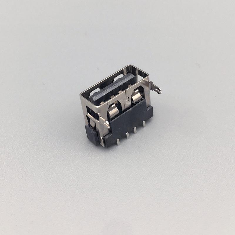 USB Female Socket, 10.0mm, 6.3mm Height, Front Insertion, Rear Surface Mount, 4-Pin, Straight Edge Port, SMT Charging.