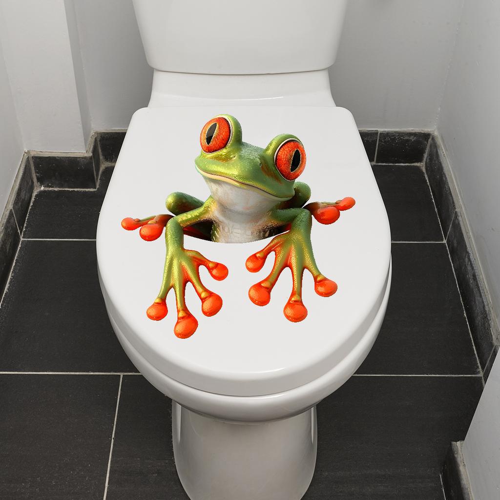Playful Frog Toilet Seat Sticker Waterproof Self-Adhesive Removable Decal for Bathroom WC Decoration
