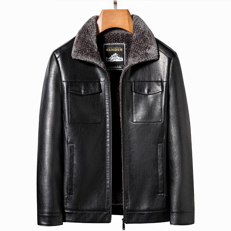 Herbst und Winter Herren Schaffell Ledermantel Plüsch verdicktes Fell One Herrenmantel Business Casual Jacke