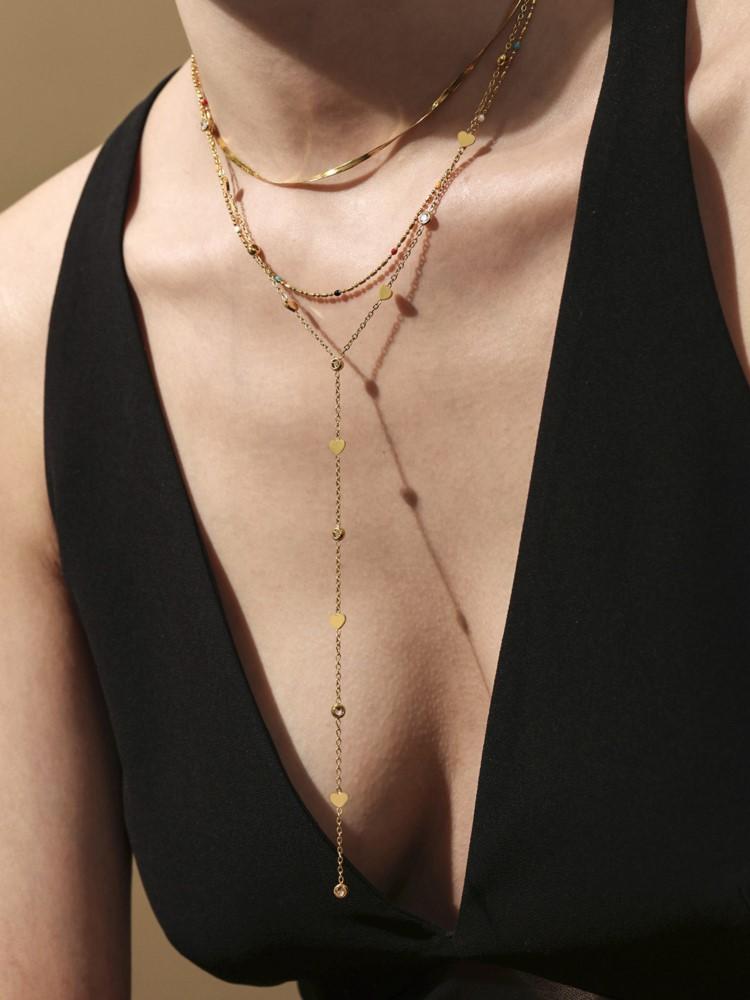 Multi Models Long Tassel Necklaces In Stainless Steel With 18k Gold Plated Waterproof Non Tarnish Chains Necklace For Women